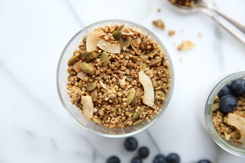 Close up of millet granola in jar