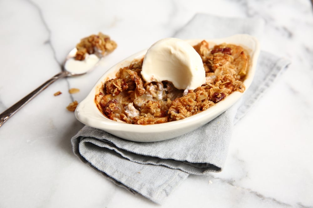 Gluten free apple crisp with ice cream