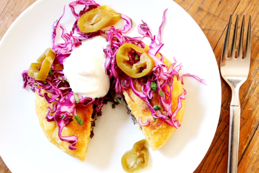 black bean & cheddar arepas