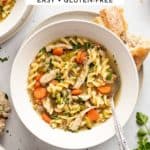 Homemade chicken noodle soup in a bowl.