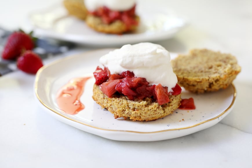 almond shortcakes with roasted strawberries & rhubarb (paleo)