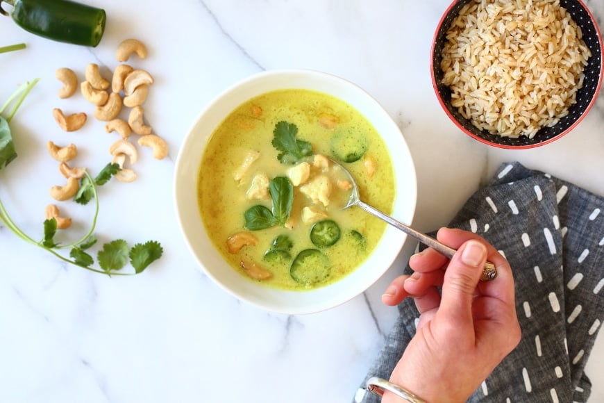 Coconut Cashew Curry Soup in a bowl