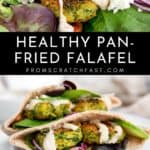 Falafel patties in pita bread with tahini sauce.