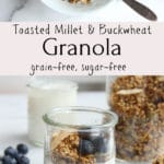 Millet granola in jar with yogurt