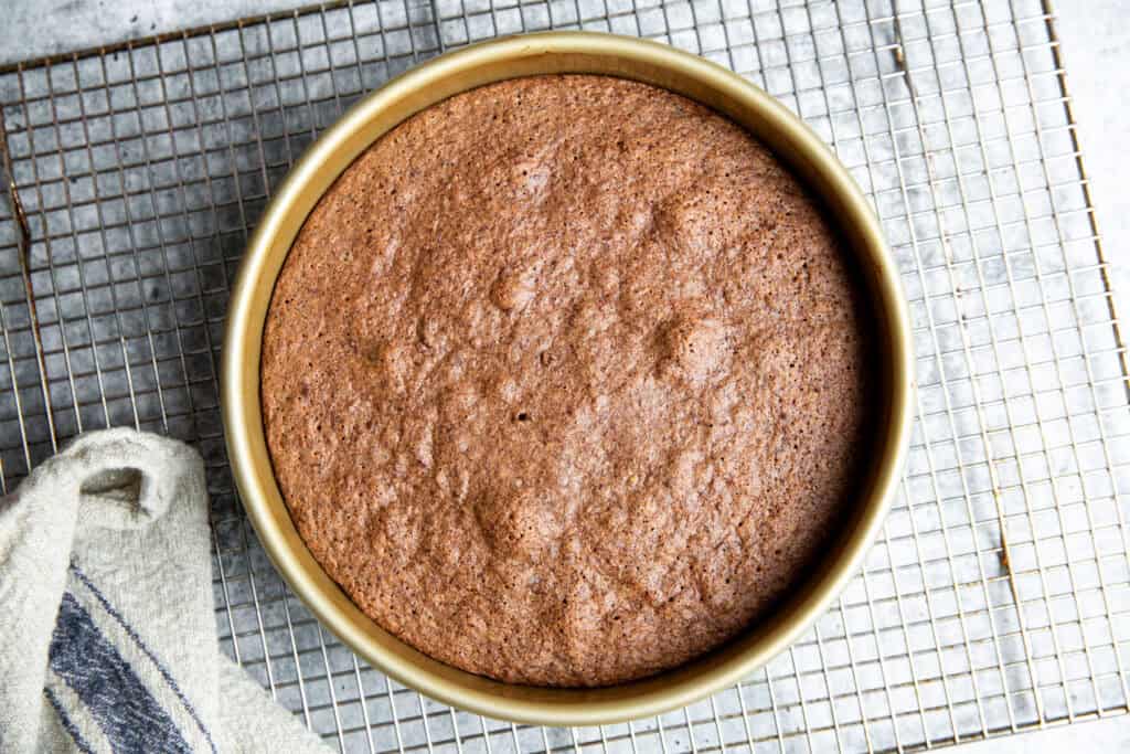 baked cake on a wire cooling rack