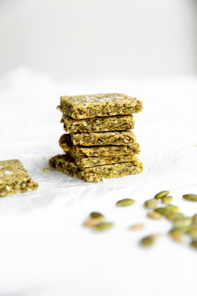 Seed crackers stacked on counter