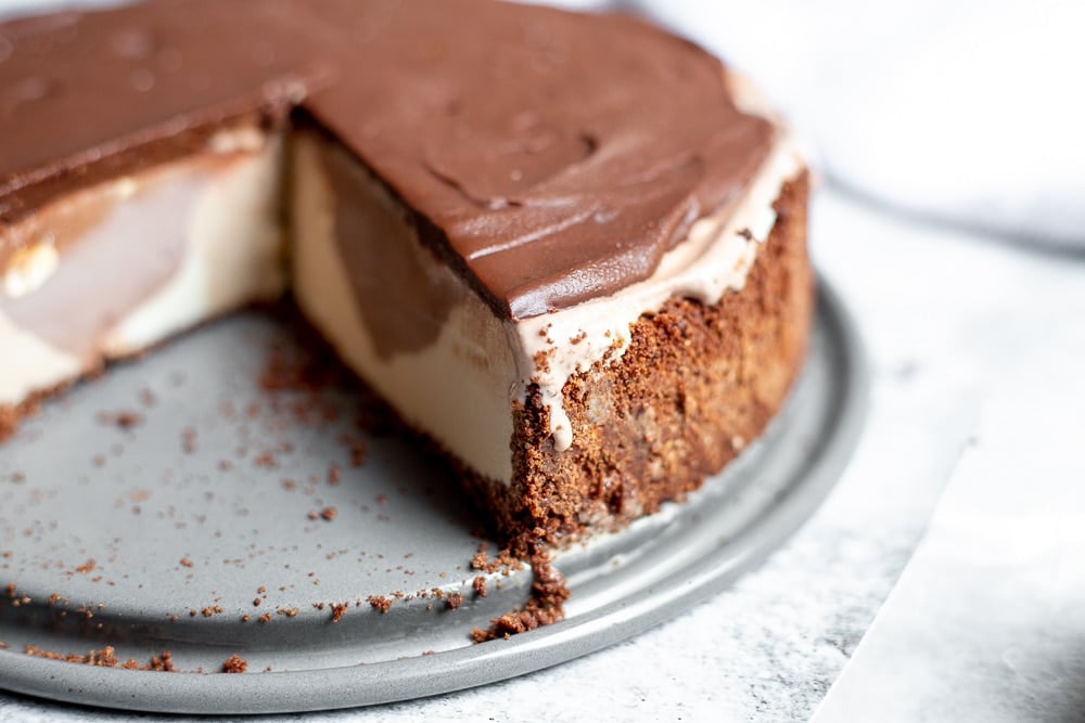 Gluten free ice cream pie for Christmas, on a plate. 