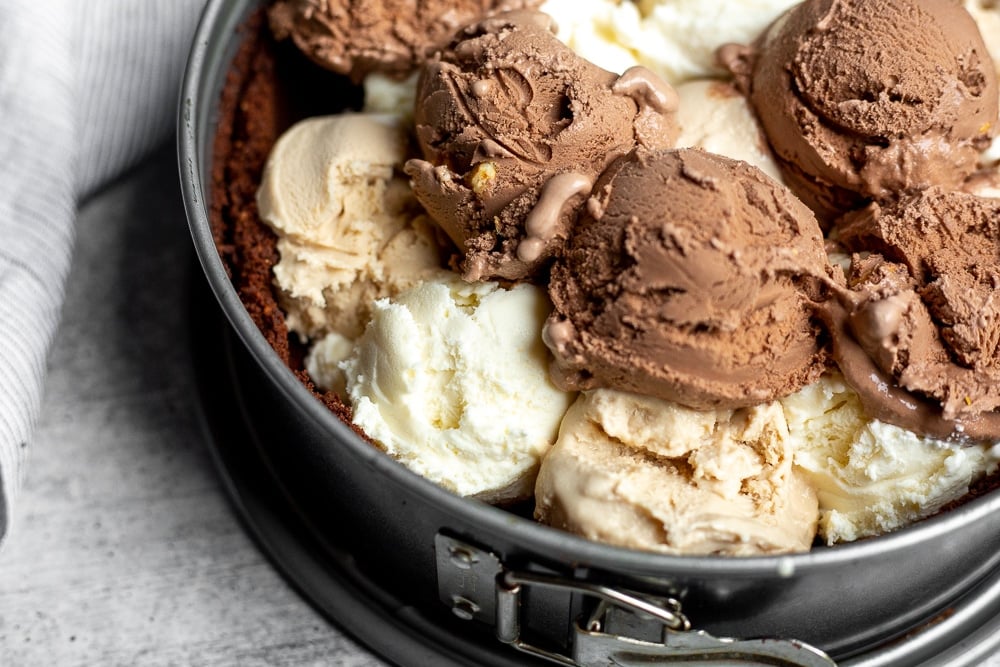 Ice cream scoops in easy ice cream pie crust