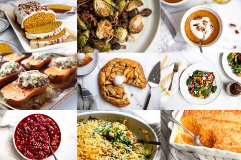 Gluten free recipes for Thanksgiving arranged in a grid.