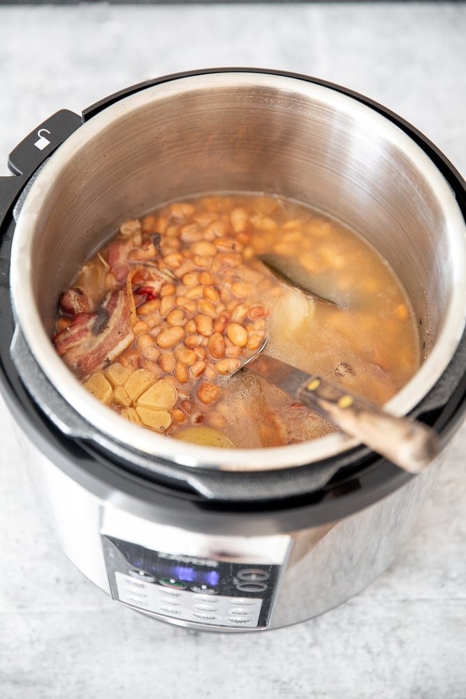 Overhead shot of pinto beans in an Instant Pot. 