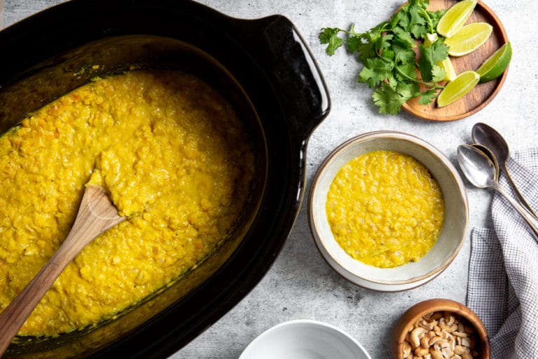 Easy Slow Cooker Dal Recipe with Coconut & Curry From Scratch Fast