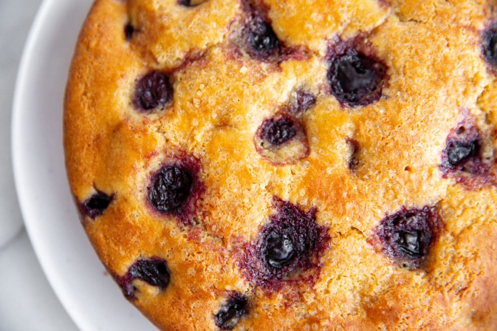 Close up of the top of the gluten free cherry cake. 