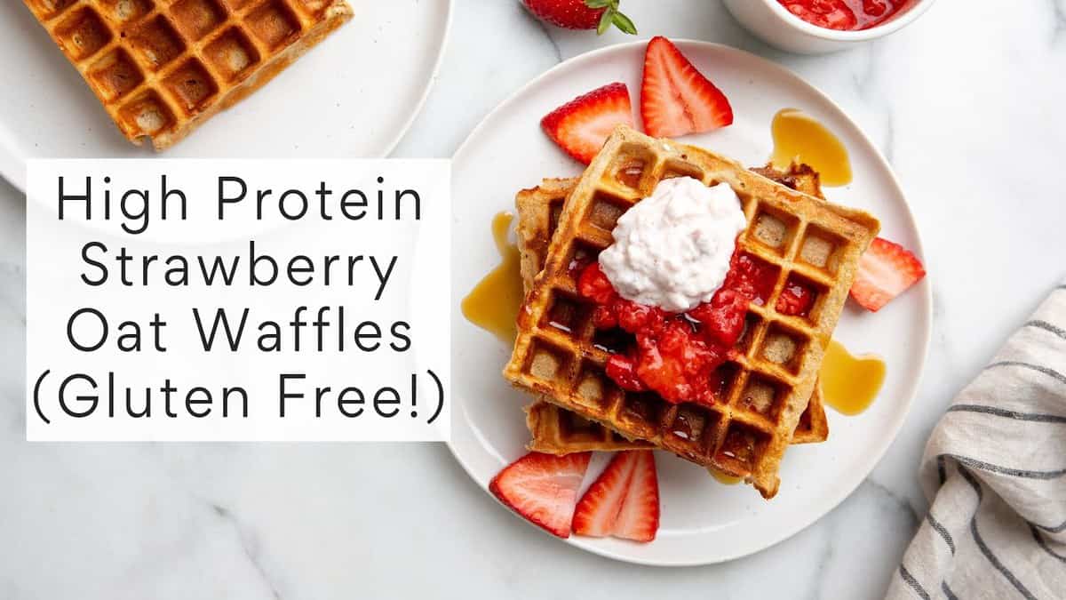 High Protein Strawberry Oat Waffles (Gluten Free) | From Scratch Fast