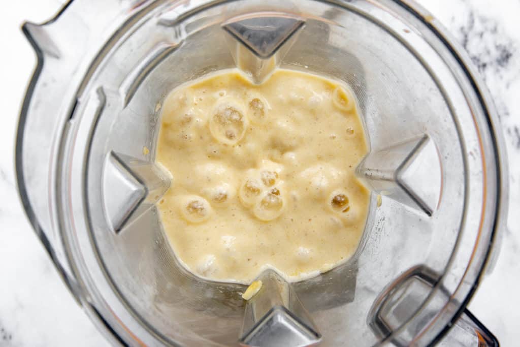 Banana puree in a blender for the oatcakes recipe.