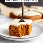 Gingerbread cake on a plate with a fork.