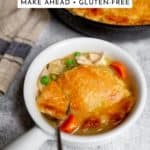 A serving of chicken pot pie in a serving bowl.