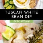 White bean dip in a bowl surrounded with vegetables and crackers.