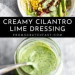 Creamy cilantro lime dressing in a jar.