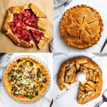 Four different gluten free pies in a quadrant.