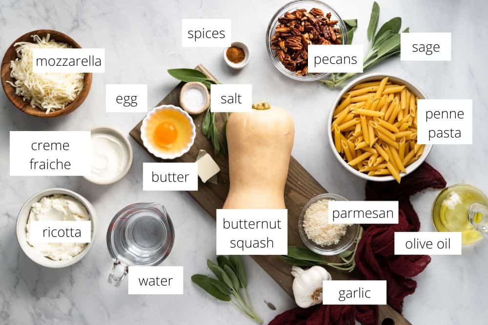 Ingredients for the butternut squash pasta recipe.