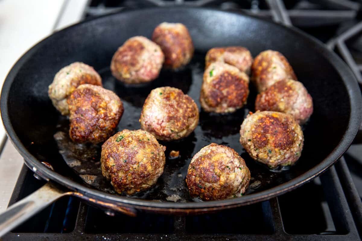 cooked meatballs in a pan