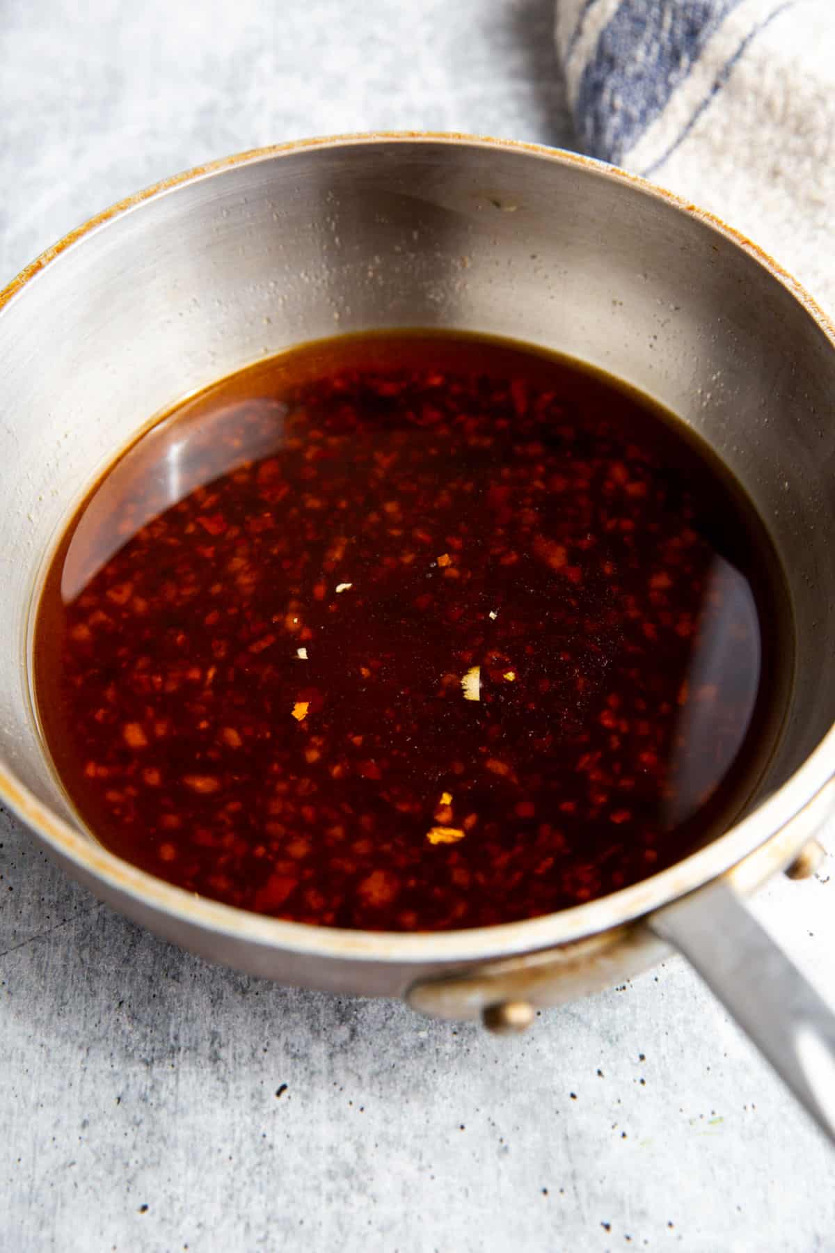 dressing ingredients in a sauce pan