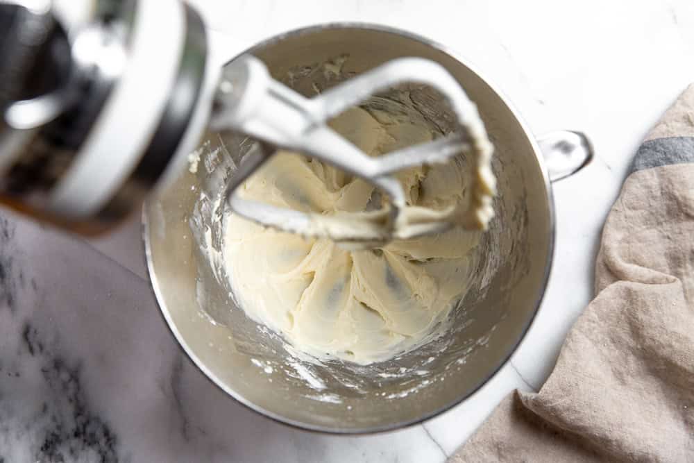 cream cheese in a stand mixer