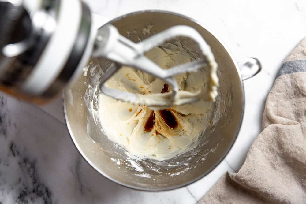 mixing ingredients in a stand mixer