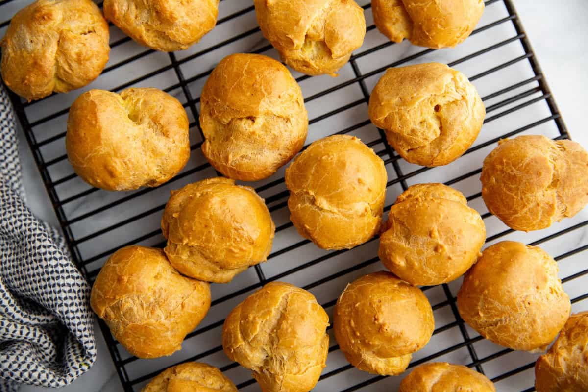 choux pastry dough baked into cream puff balls