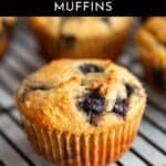 Gluten free blueberry banana muffin on a cooling rack