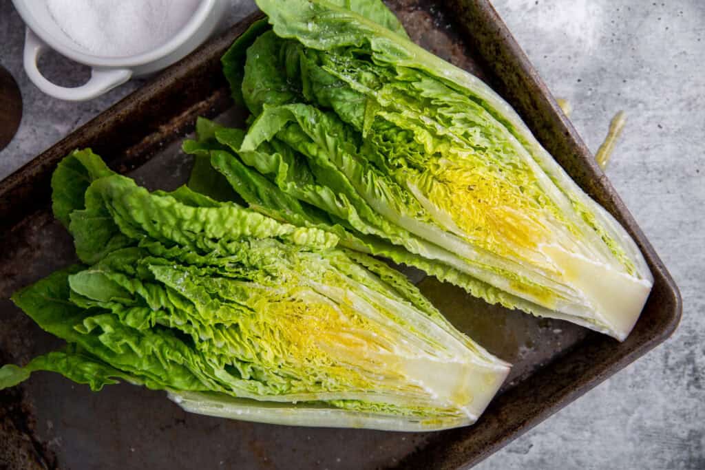 romain lettuce on a tray
