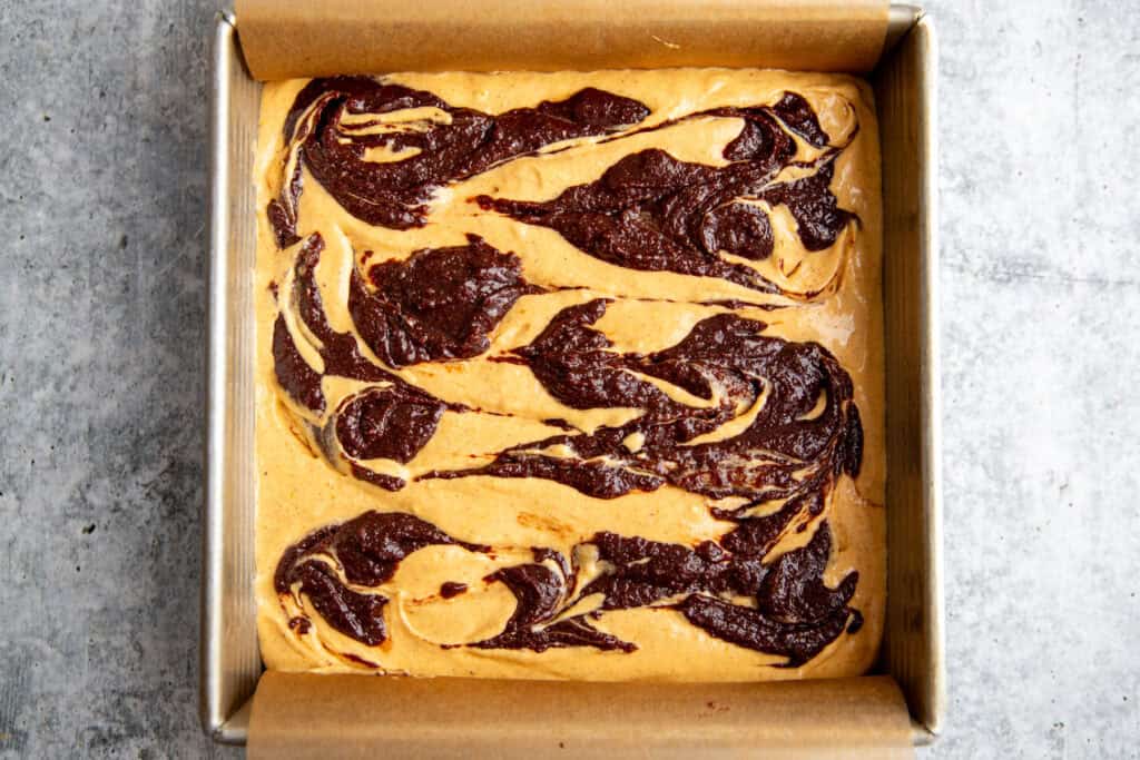 swirled batters ready to be baked