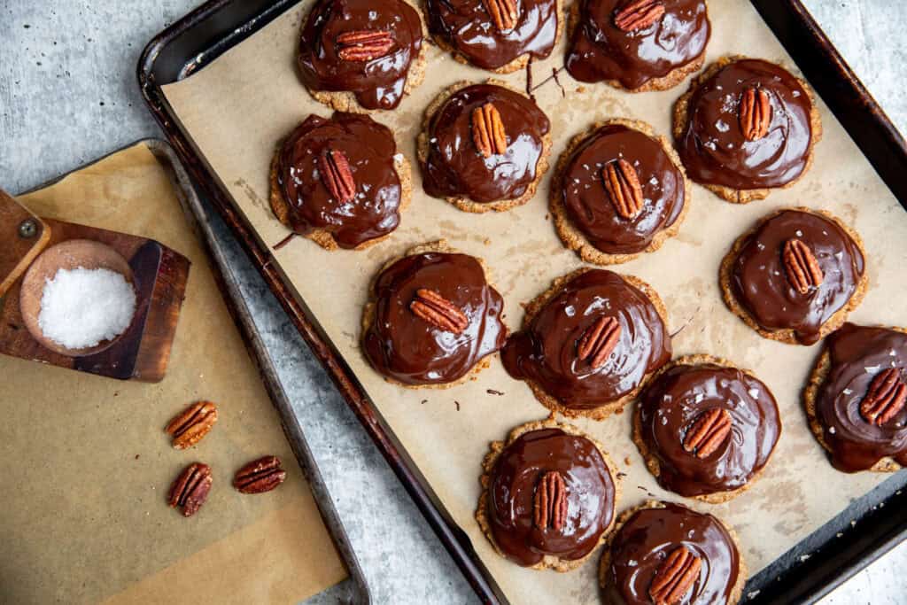 vegan chocolate turtles waiting to go into the fridge