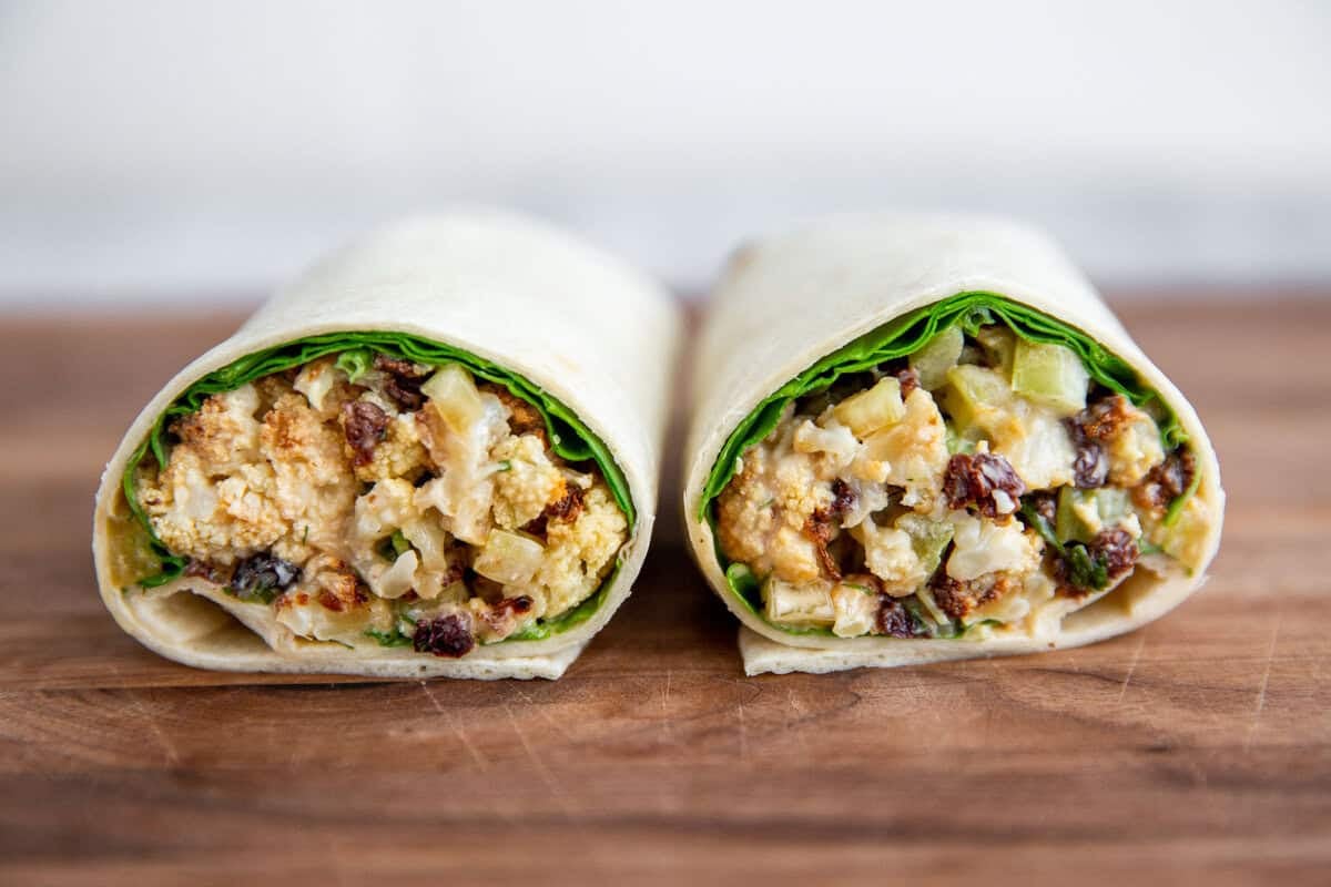 cauliflower salad served in a wrap