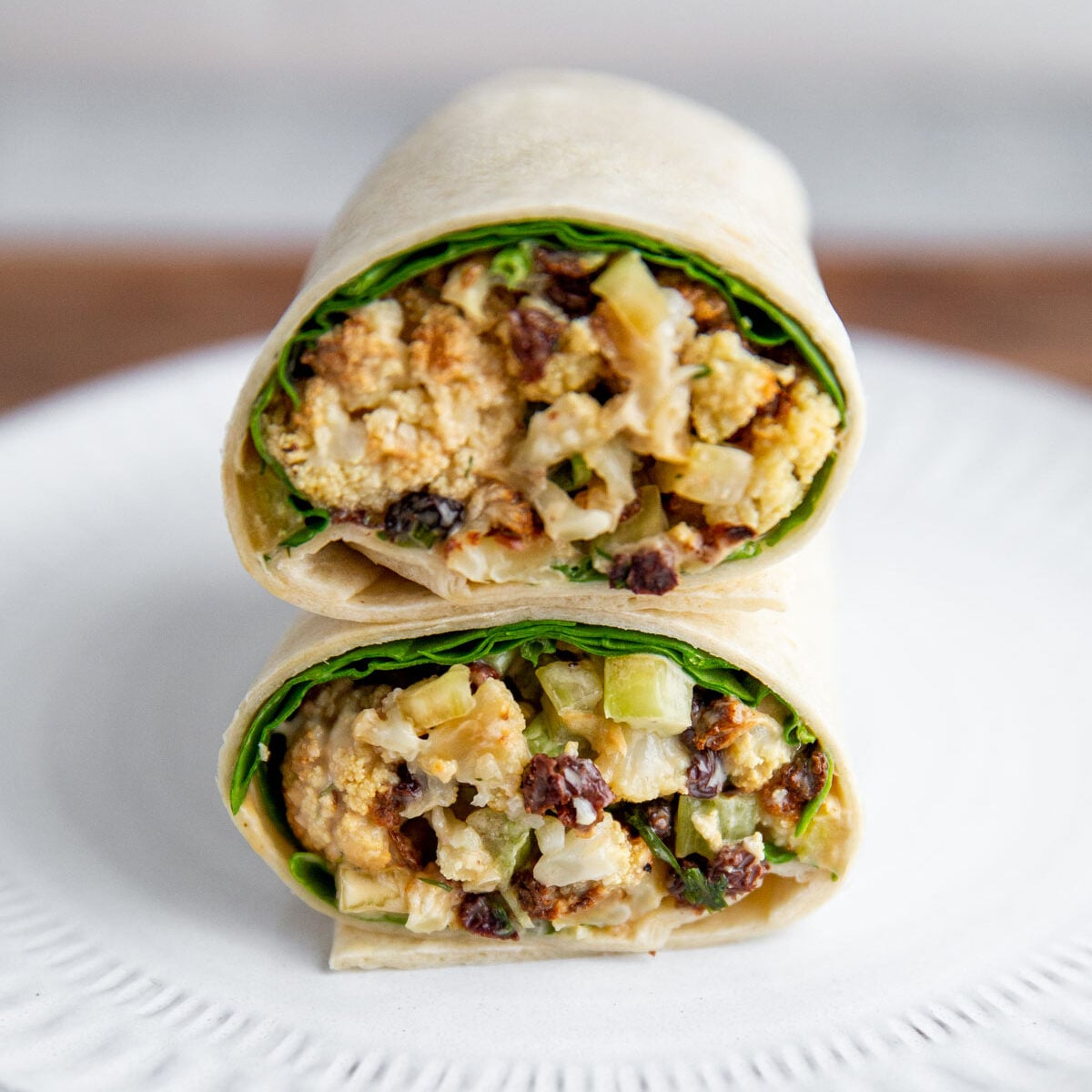 cauliflower salad served in a wrap